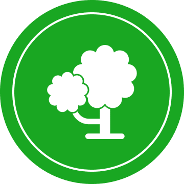 Icon of two stylized white trees on a solid green circular background bordered by a white ring.