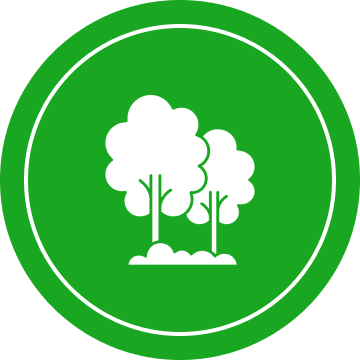 Icon depicting two stylized white trees within a green circle.